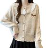 2026 Spring Autumn Korean Puppy Embroidery Lace Trim Women's Knit Cardigan
