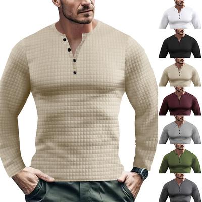 Men's Autumn and Winter Casual Long-sleeved T-shirt Solid Colour V-neck Slim Pullover Knit Shirt Men