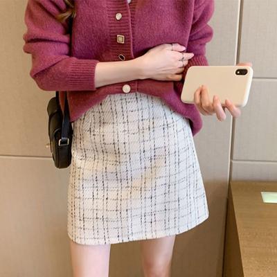 Autumn and Winter Small Fragrant Style Waist Cinching Plaid Skirt Versatile A-line Half Skirt Wrapped Buttocks Short Skirt for Women