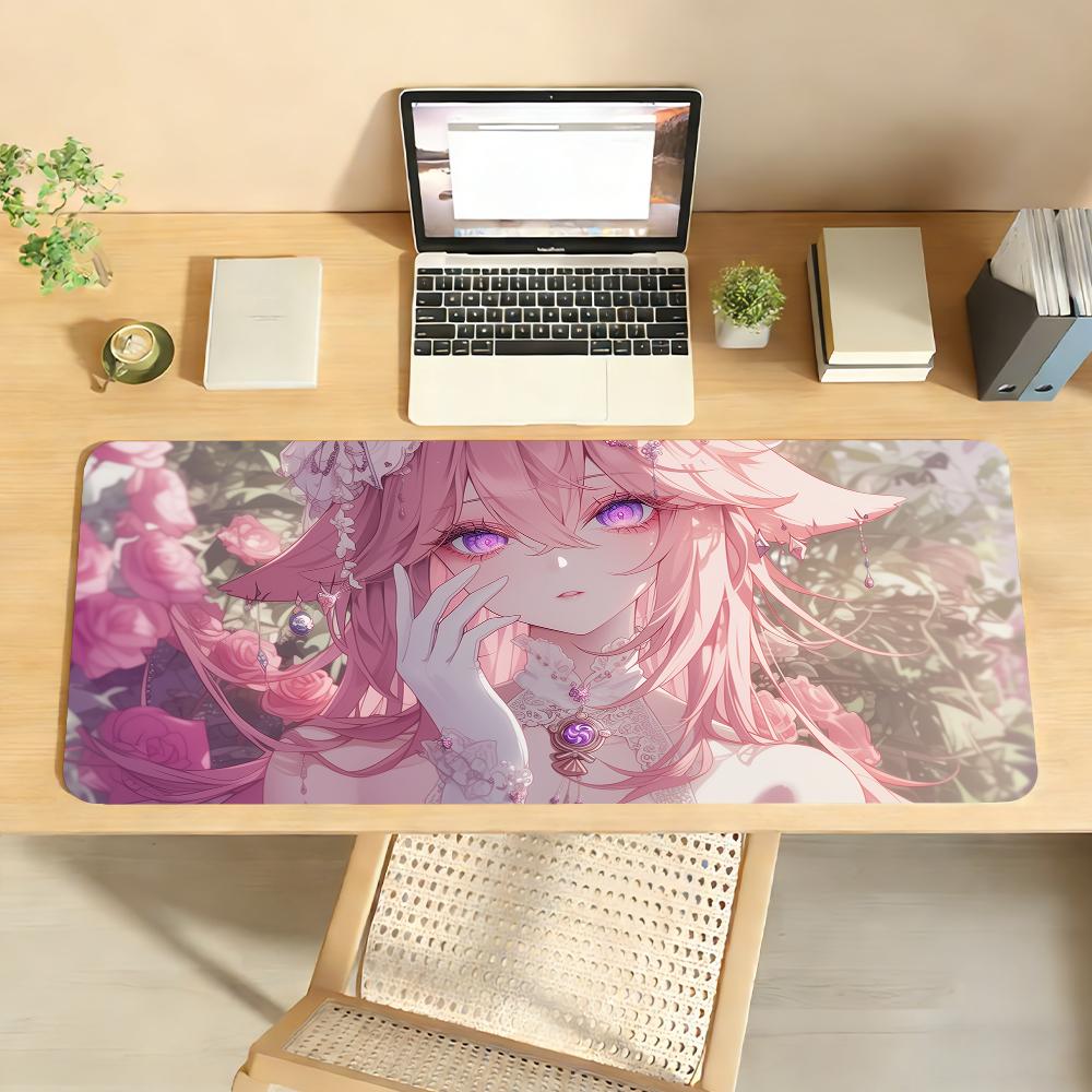 Genshin Impact Yae Miko Mouse Pad Nonslip Locking Edge DeskMat PC Laptop Accessories Rubber Office Keyboard Large Game carpet