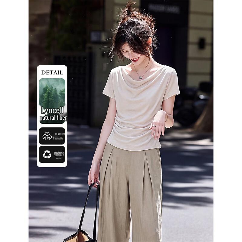 Women s Lyocell Drape Neck Slim-Fit T-Shirt M