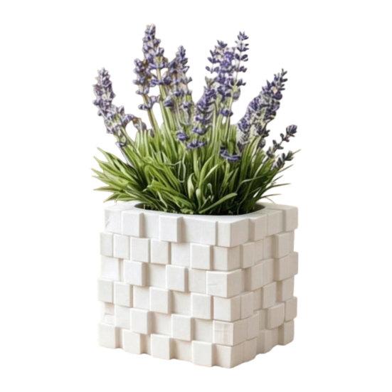 3D Printed Pixel Cube Planter, Grid Spliced Decor, Retro Geometric Ornament, Matte Breathable Structure, Compact Desktop Pot for Succulents Green