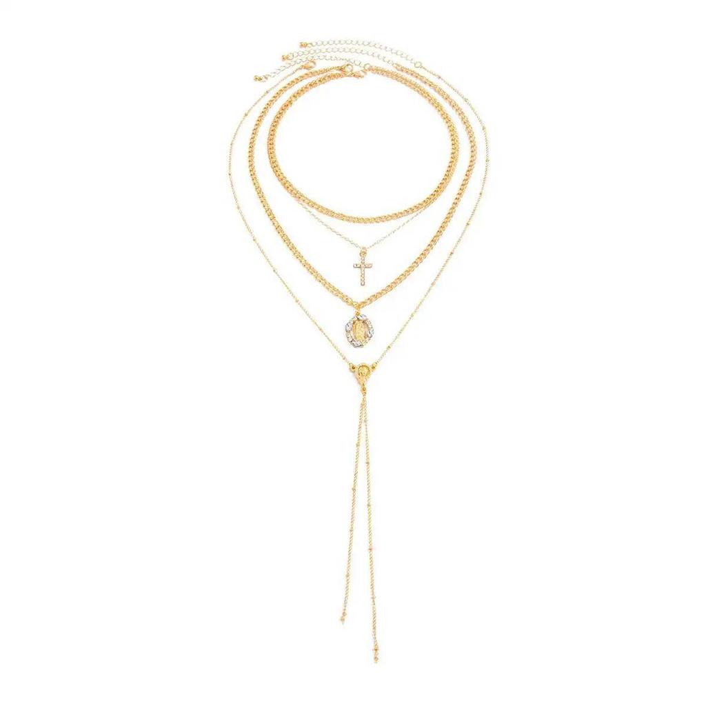 SHIXIN 3 Pcs/Set Vintage New Gold Color Cross Necklace Women Boho Trendy Multi-Layer Rhinestone Pendant Necklaces Jewelry Gifts