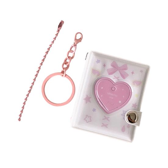 Love Heart Small Photo Album Keychain 32 Pockets Hollow Photocard Binder for 2 Inch Photo Mini Photo Card Book Holder for