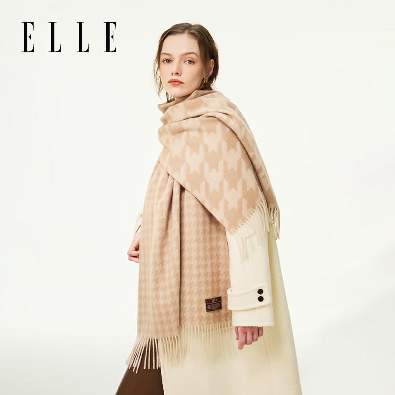 ELLE 100% Merino Wool Houndstooth Jacquard Scarf Shawl