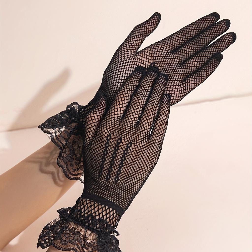 1 Pair Exquisite Lace Short Gloves - Breathable Elastic Design for Comfort-Perfect for Glamorous Tea Party, Night, Prom, Wedding