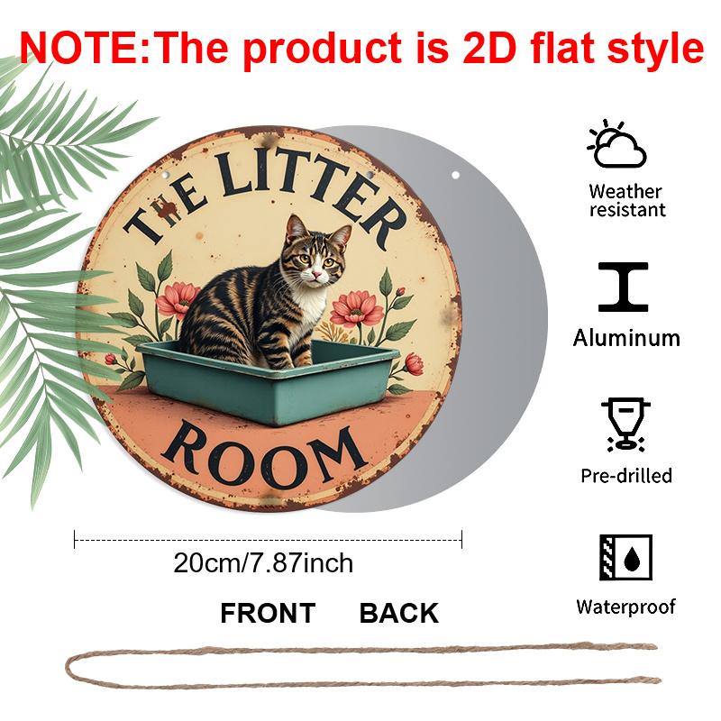 2D Flat, 1pc Vintage Round Aluminum Sign, Cat Toilet, Easy Hanging Decoration for Bedroom, Kitchen, Dining Room - Perfect for Home or Office Gifts
