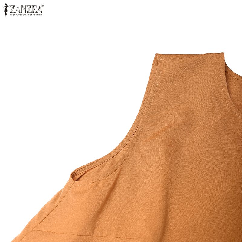 ZANZEA Women Casual Round Neck Summer Sleeveless Dress