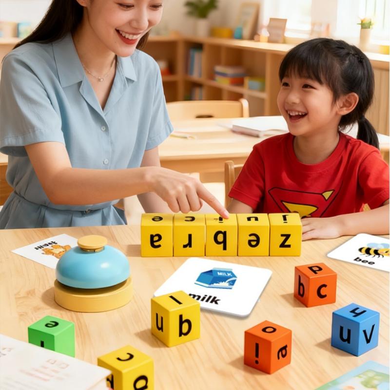 English Word Spelling Cubes Game Set Flash Cards Educational Toy for Kids Early Learning Classroom or Family Fun