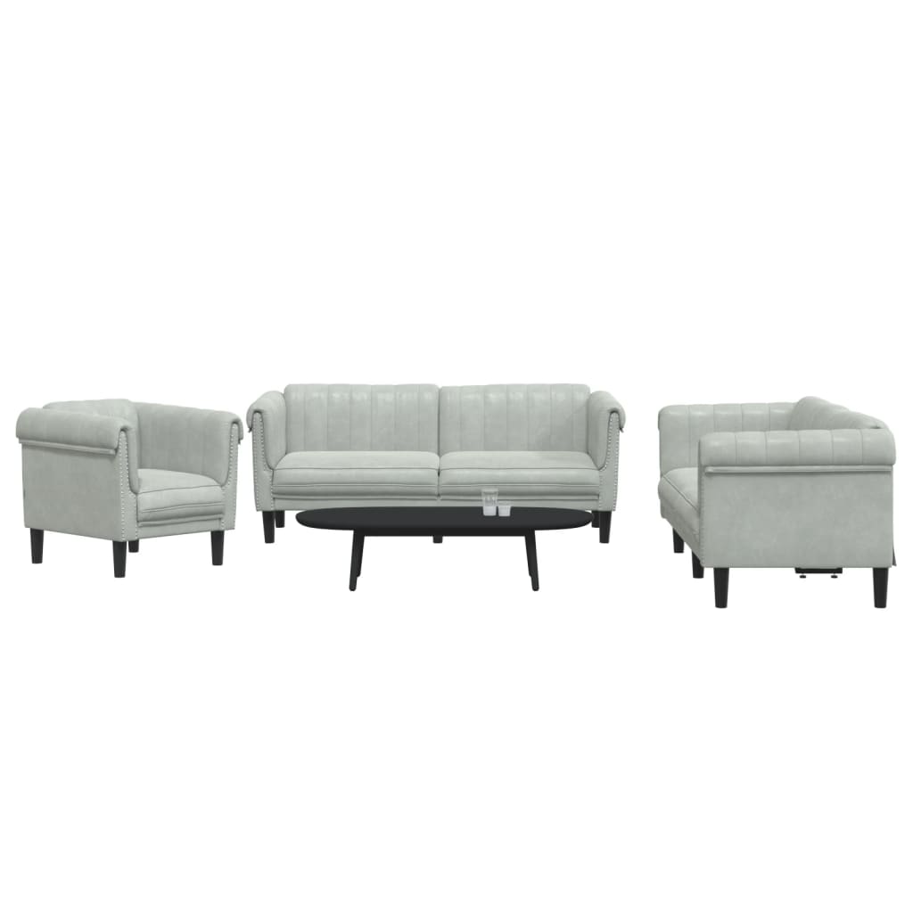 3 Piece Sofa Set Light Grey Velvet