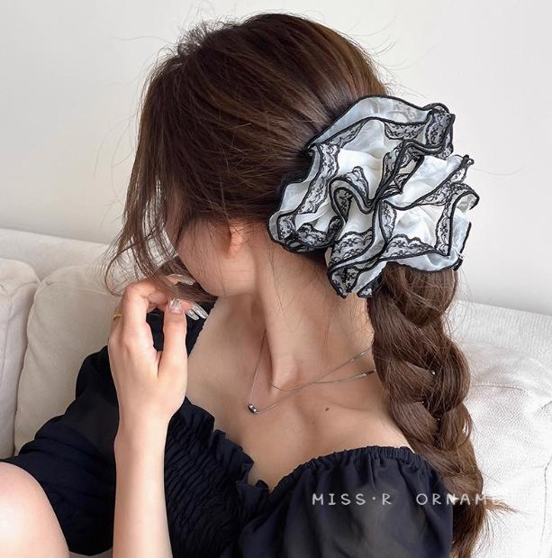 Lace edge super fairy large intestine hair band female court retro ponytail hair rope ball head hair accessories