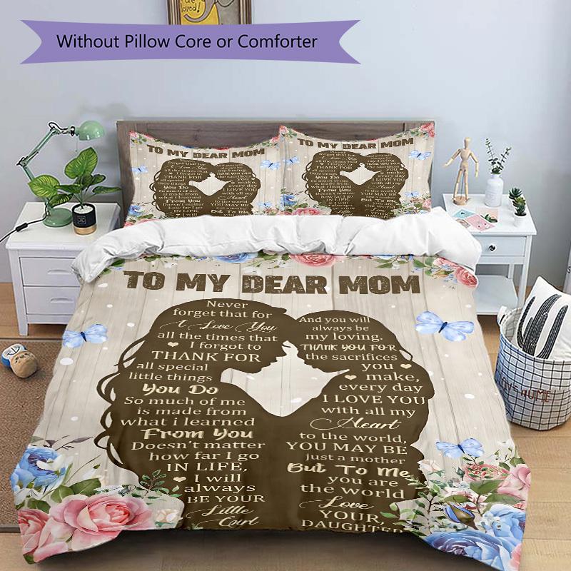 3PCs Mother's Day Gift Design Cover Set, Breathable Fabric, Machine Washable (1 Duvet Cover + 2 Pillowcases) (Without Quilt) Yy250911084