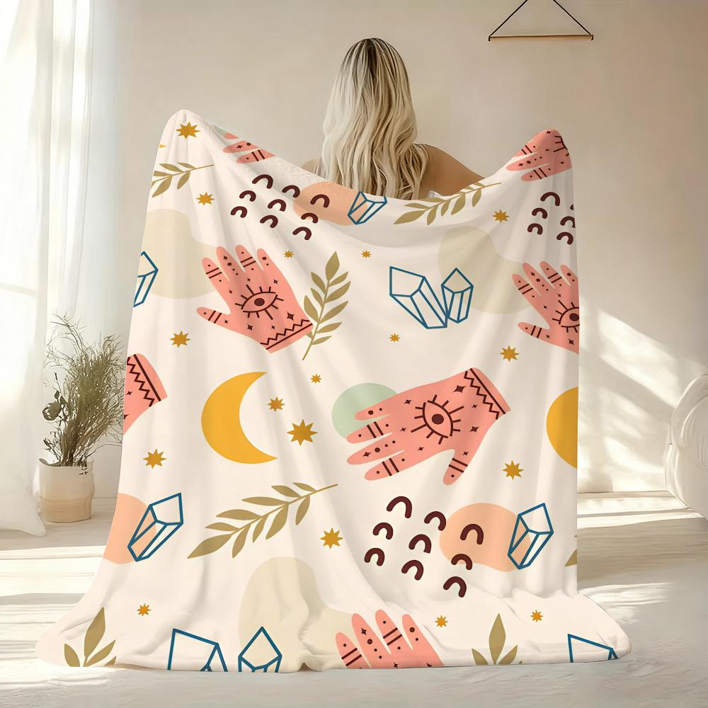Boho Pattern Throw Soft Flannel AC Blanket Lightweight Summer Nap Throw Cozy Blanket for Sofa Bed Travel Home