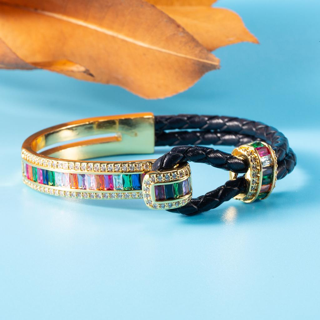 Fashion Light Luxury Diamond-encrusted Horseshoe Buckle Bracelet High-end Zircon Woven Hand Rope Versatile Niche Temperament Bracelet