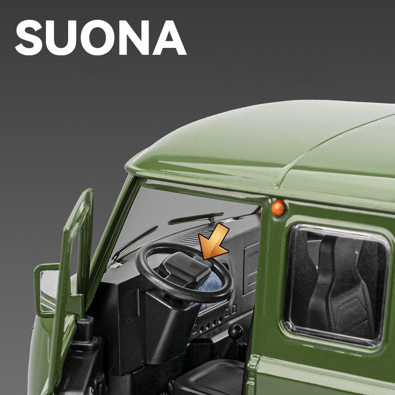 1/18 Russian UAZ TRAVELER BUS Toy Model Off Road Vehicles Alloy Diecast RV Car Models Doors Opened Sound Light Pull Back for Kid