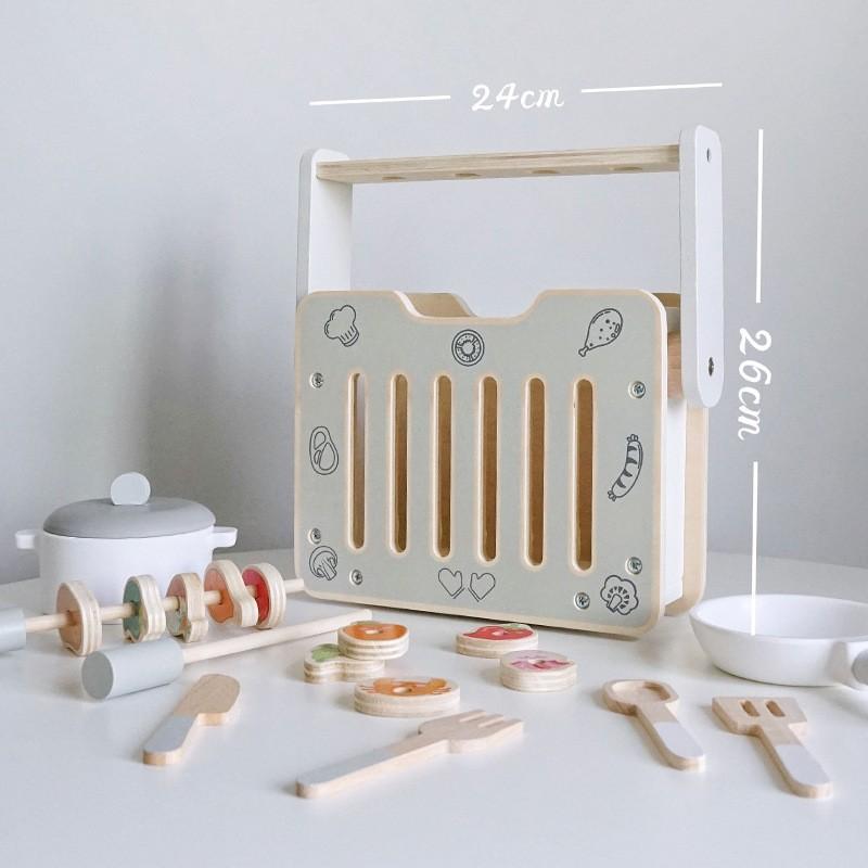 Wooden Korean Portable Folding Simulation Kitchen Stove Ice Cream Counter BBQ Skewers Tableware Cutlery Play House Toys