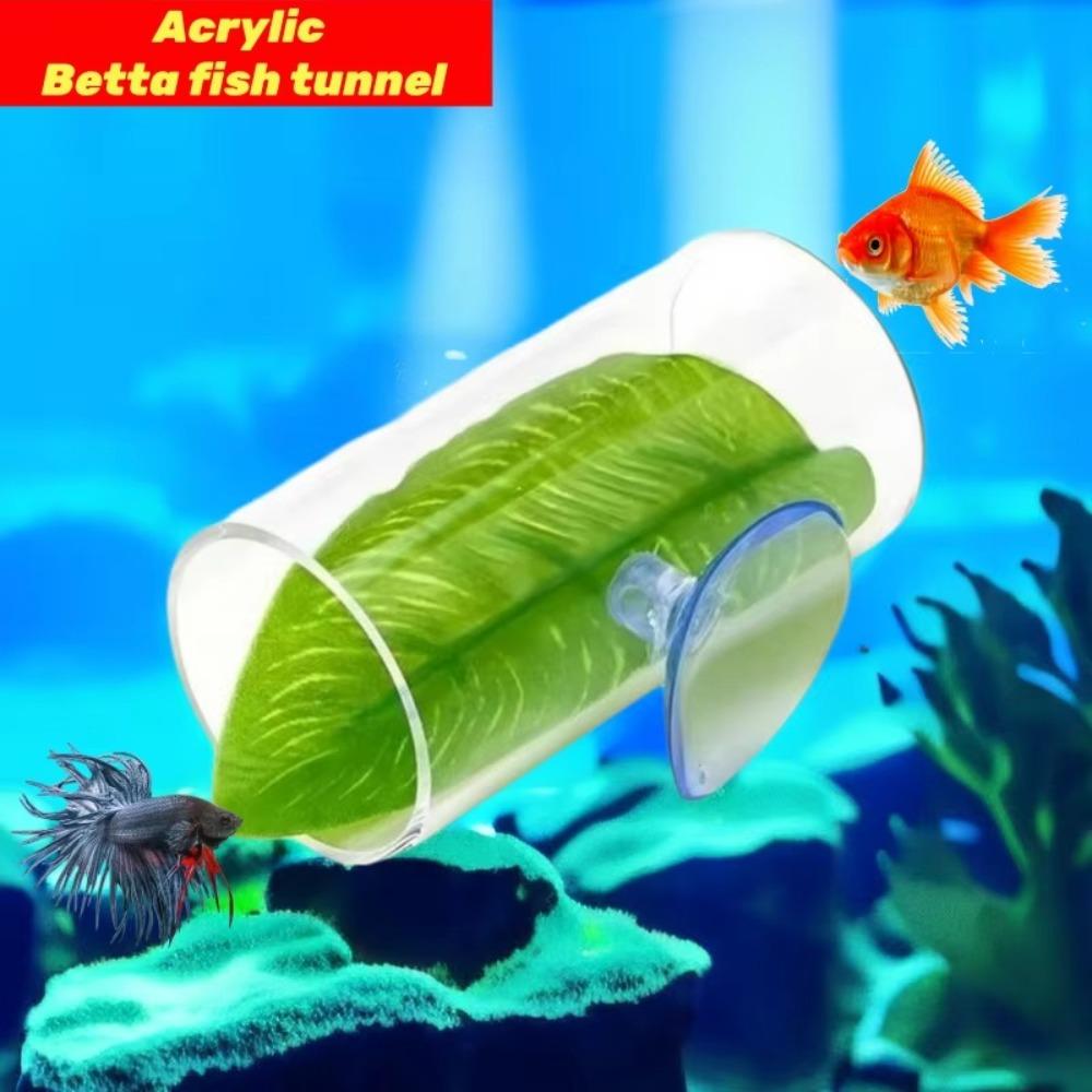 Hide Betta Fish Acrylic Tube With Leaves Pad Betta Fish Tank Decorations