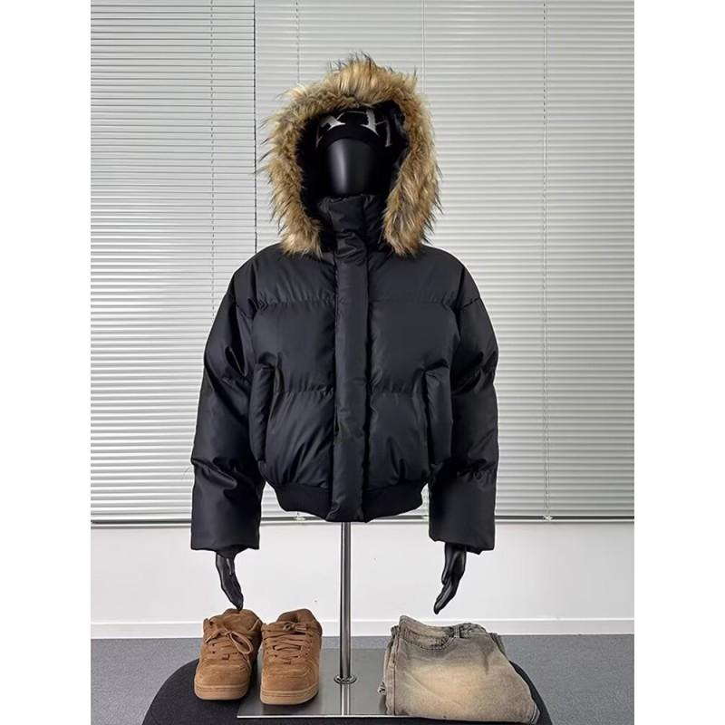 Winter Thick Short Cotton Puffer Jacket Couples Clean Fit Stand Collar Zip Up Casual Outerwear
