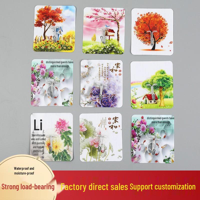 Multi-layer Adhesive Wall-Mount Storage Rack with Transparent Hooks for Bathroom