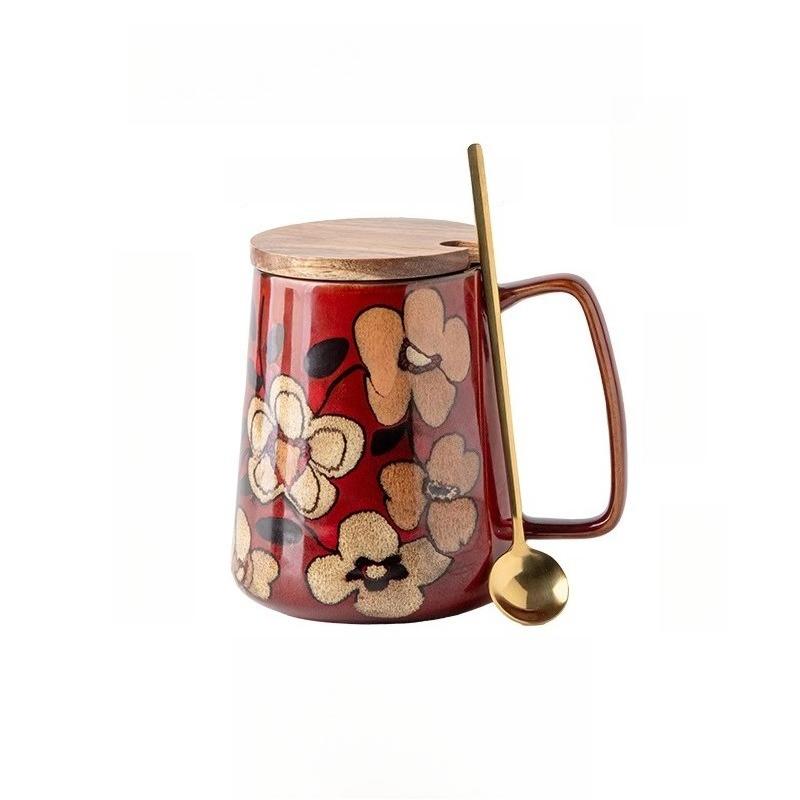 Velký keramický hrnek na kávu s uchem, ručně malovaný vintage květinový velký hrnek na kávu 700 ml, vysoký hrnek na čaj do kanceláře a domů, vhodný do mikrovlnné trouby a myčky nádobí