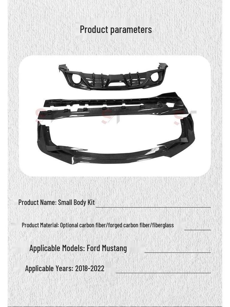 Carbon Fiber Exterior Kit: Front Lip, Side Skirts & Rear Diffuser for 18-22 Ford Mustang