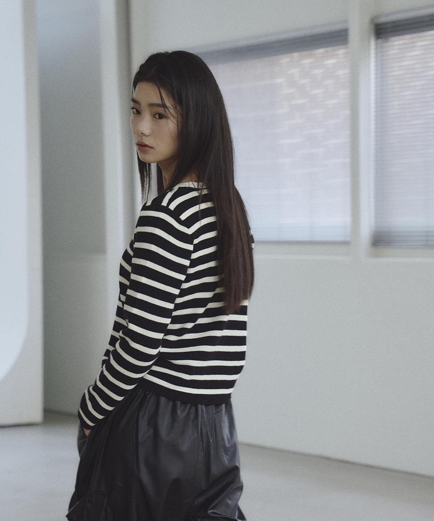 THE GREEN LAB Striped Shirred Knit [Black]