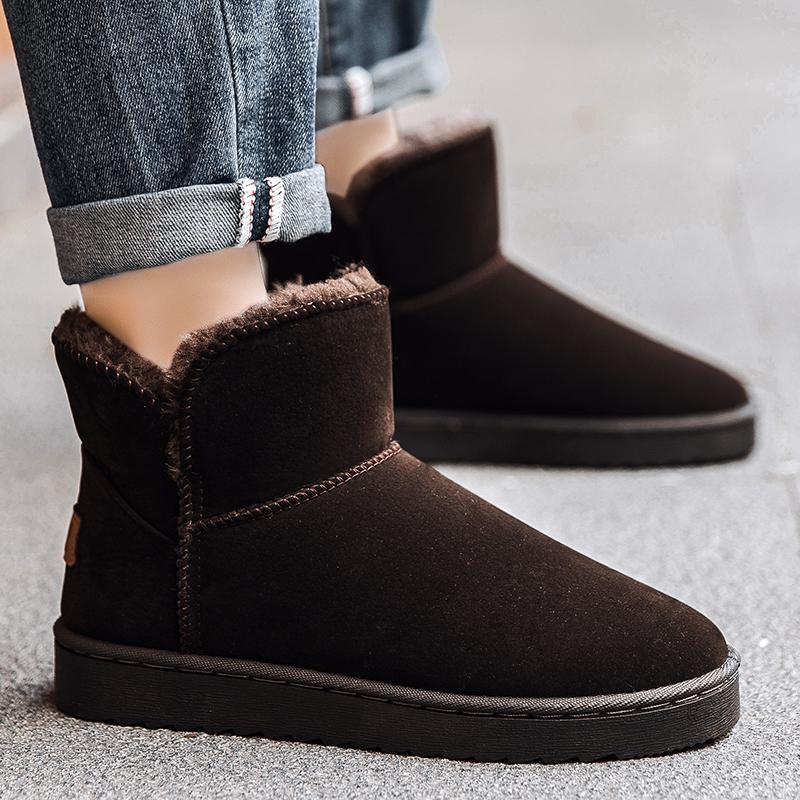 Brown Suede Men's Winter Boots Outdoor Warm Plush Snow Boots Men Fur Ankle Boots for Slip On Cotton Shoes Botas Masculino