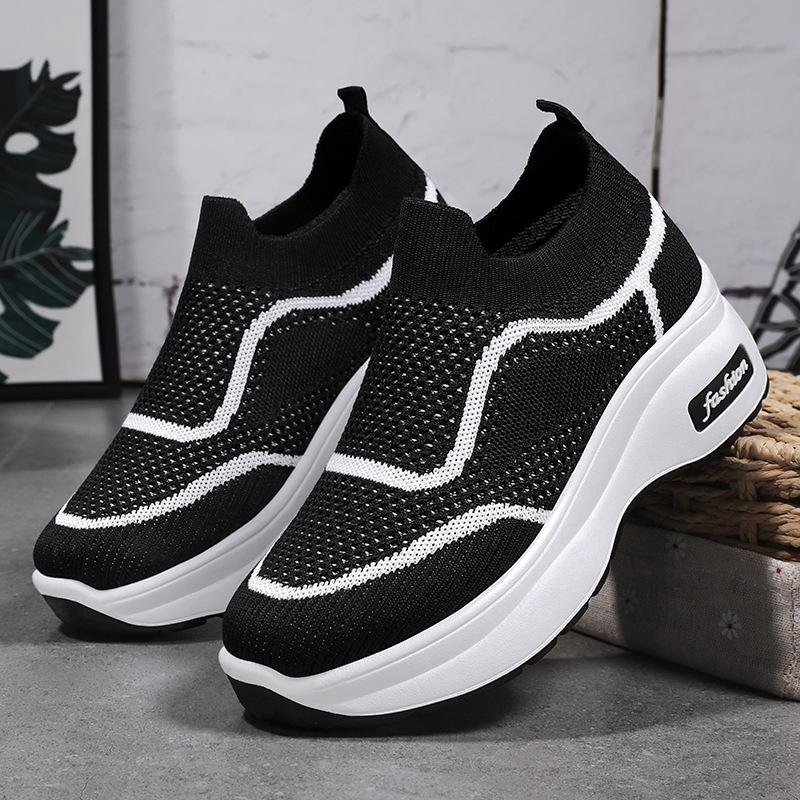 Shoes Casual Style Women's Shoes Height-increasing Shoes 2025 New Style Fly Woven Breathable Thick-soled Mesh Shoes