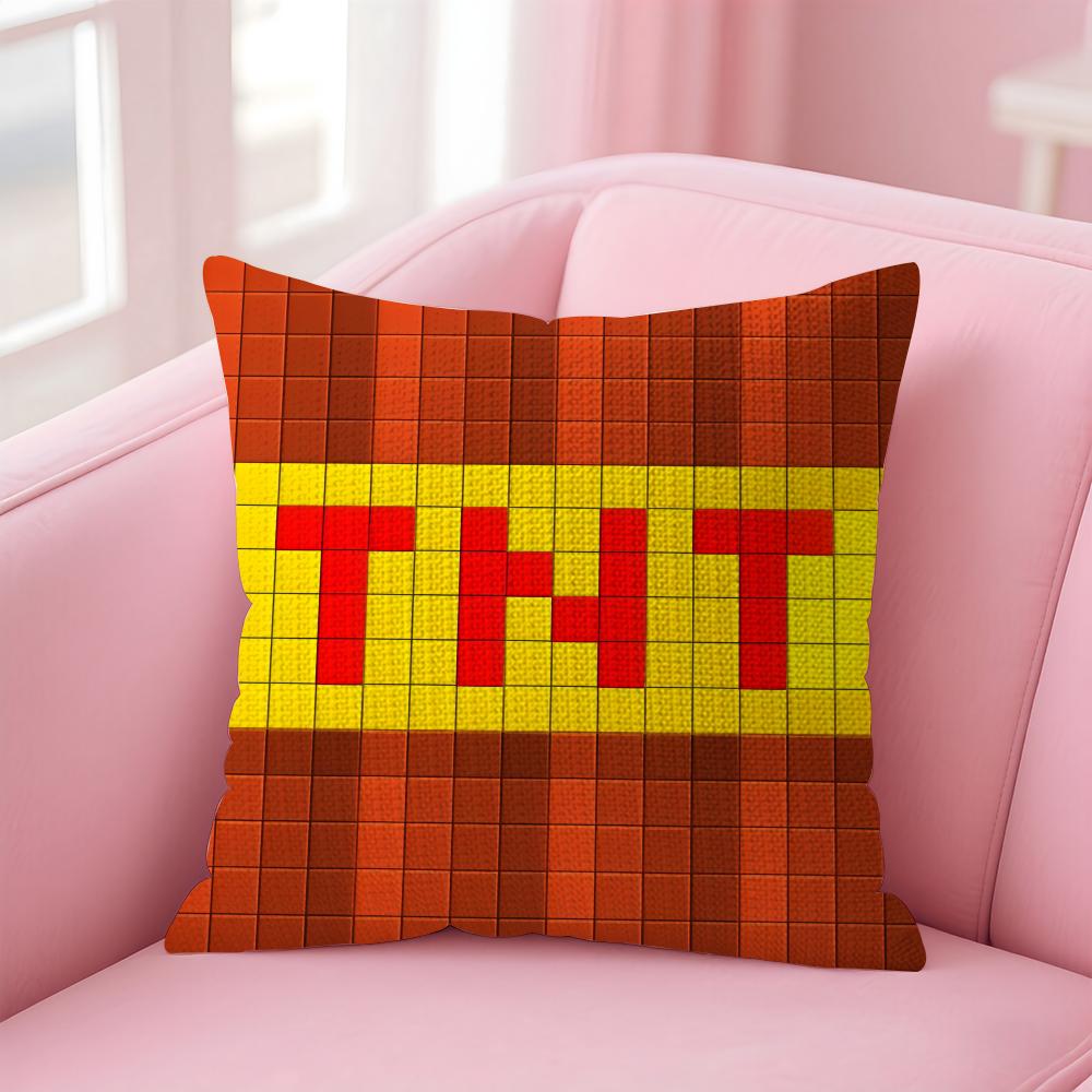 Game T-Tnt Block Explosion Pillow Case Natural Linen Organic Fabric Double-Sided Printing Sofa Home Decor Gift Cushion Cover