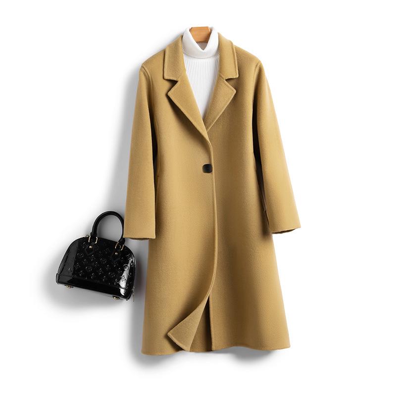 Women's Long Slimming Double-Faced Wool Coat with Suit Collar - 100% Wool Autumn/Winter Fashion Overcoat