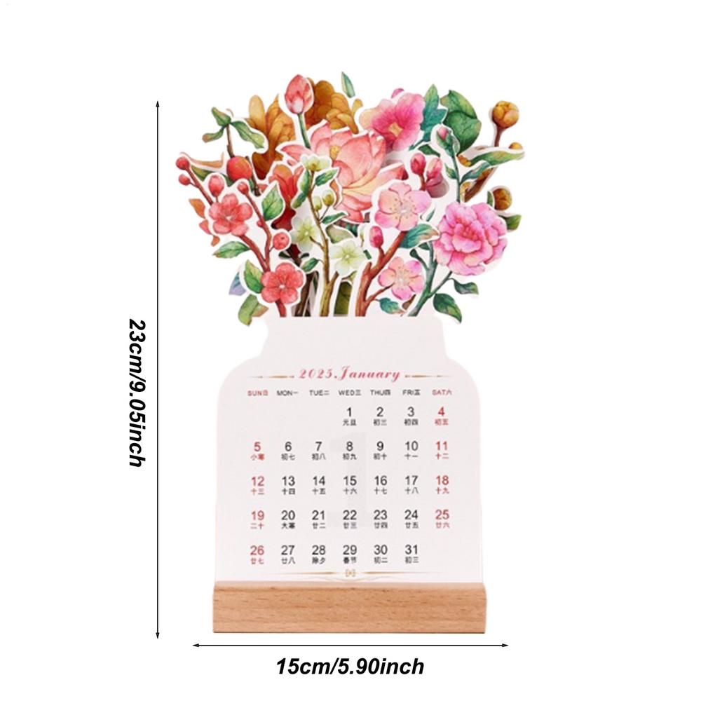 Bloomy Flower Desk Calendar Wooden Frame Calendar Creative Mini Calendar Decorative Ornaments Notebook Supplies 2025