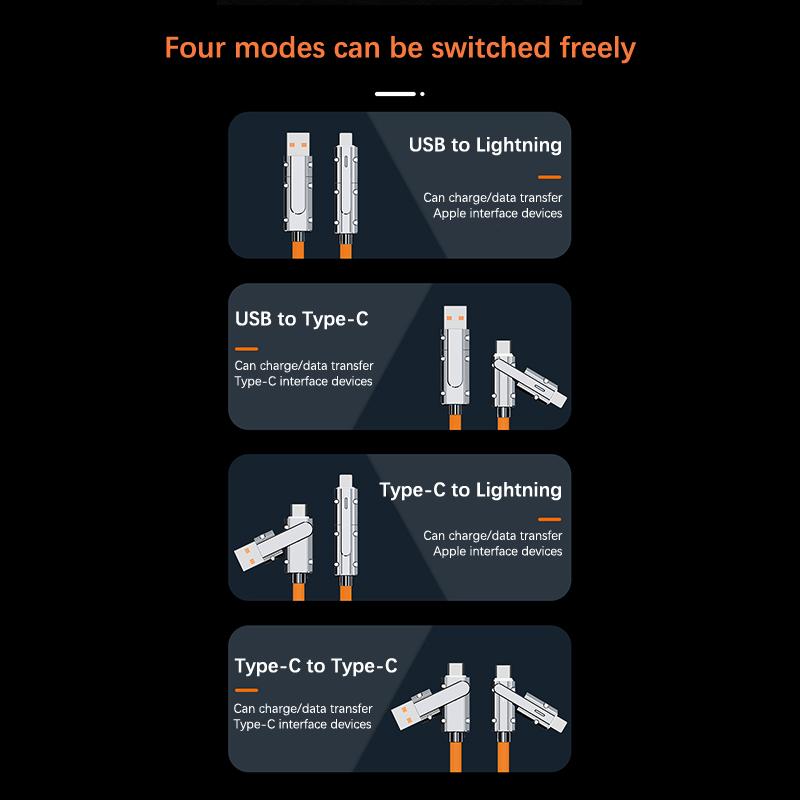 100W 2 In 2 Pd Fast Usb Cable For Huawei/Honor Retractable Portable 4 In 1 Micro Usb Type C Charger Cable For Iphone Samsung
