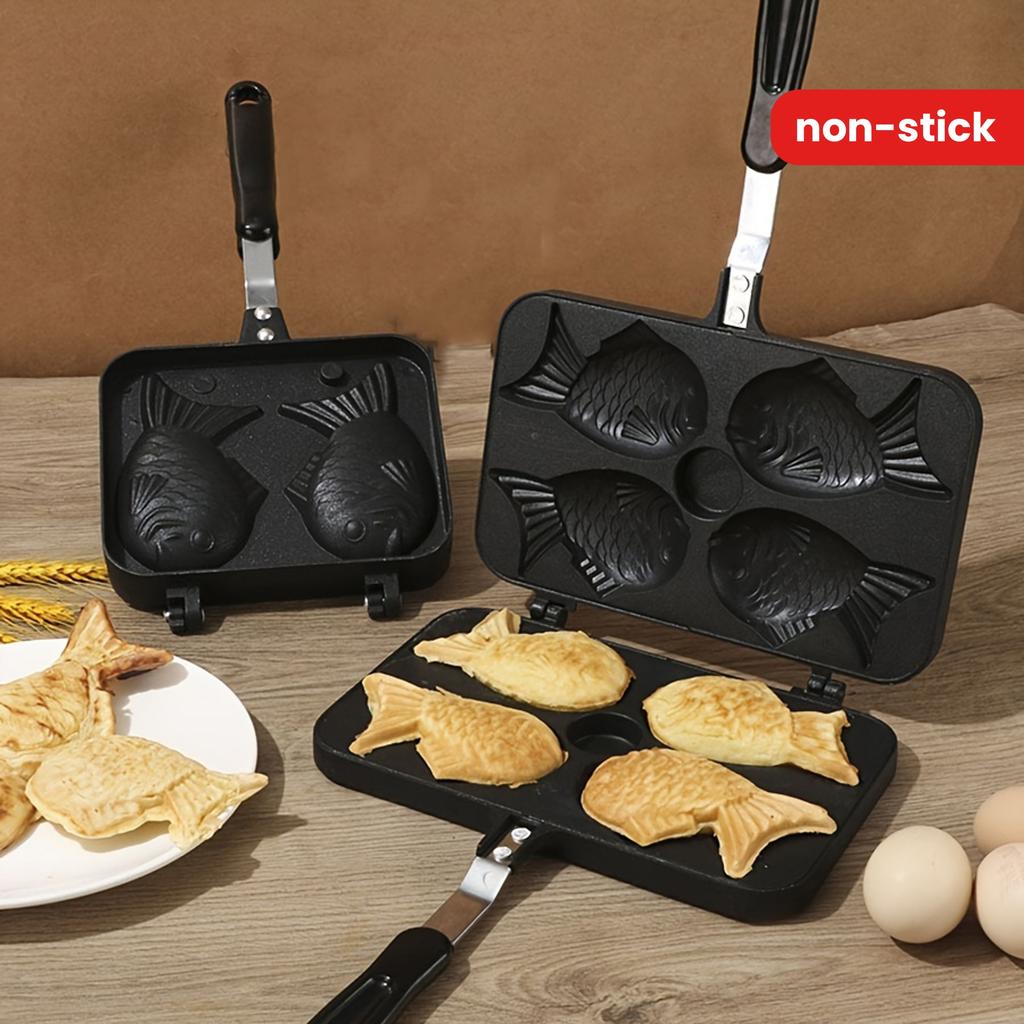 Taiyaki Fischform Waffelmaker Aluminiumlegierung Doppelseitig Unbeschichtet 6-Kammer-Formpfanne für Snacks Kuchen Antihaftbeschichtete Oberfläche