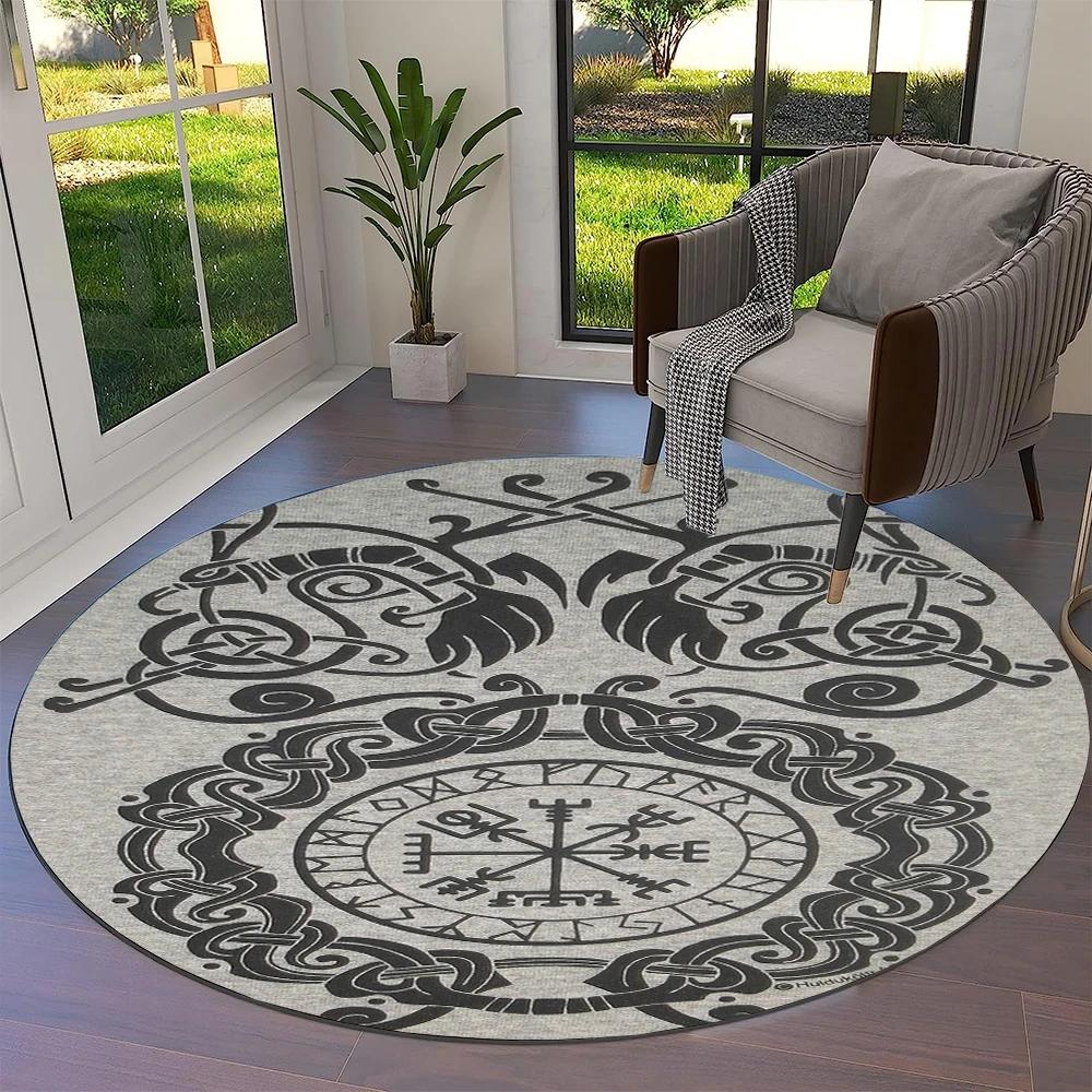 Tree of Life Viking Yggdrasil Valknut Round Carpet Rug for Living Room Bedroom Sofa Decor,Kid Paly Area Rug Non-slip Floor Mat