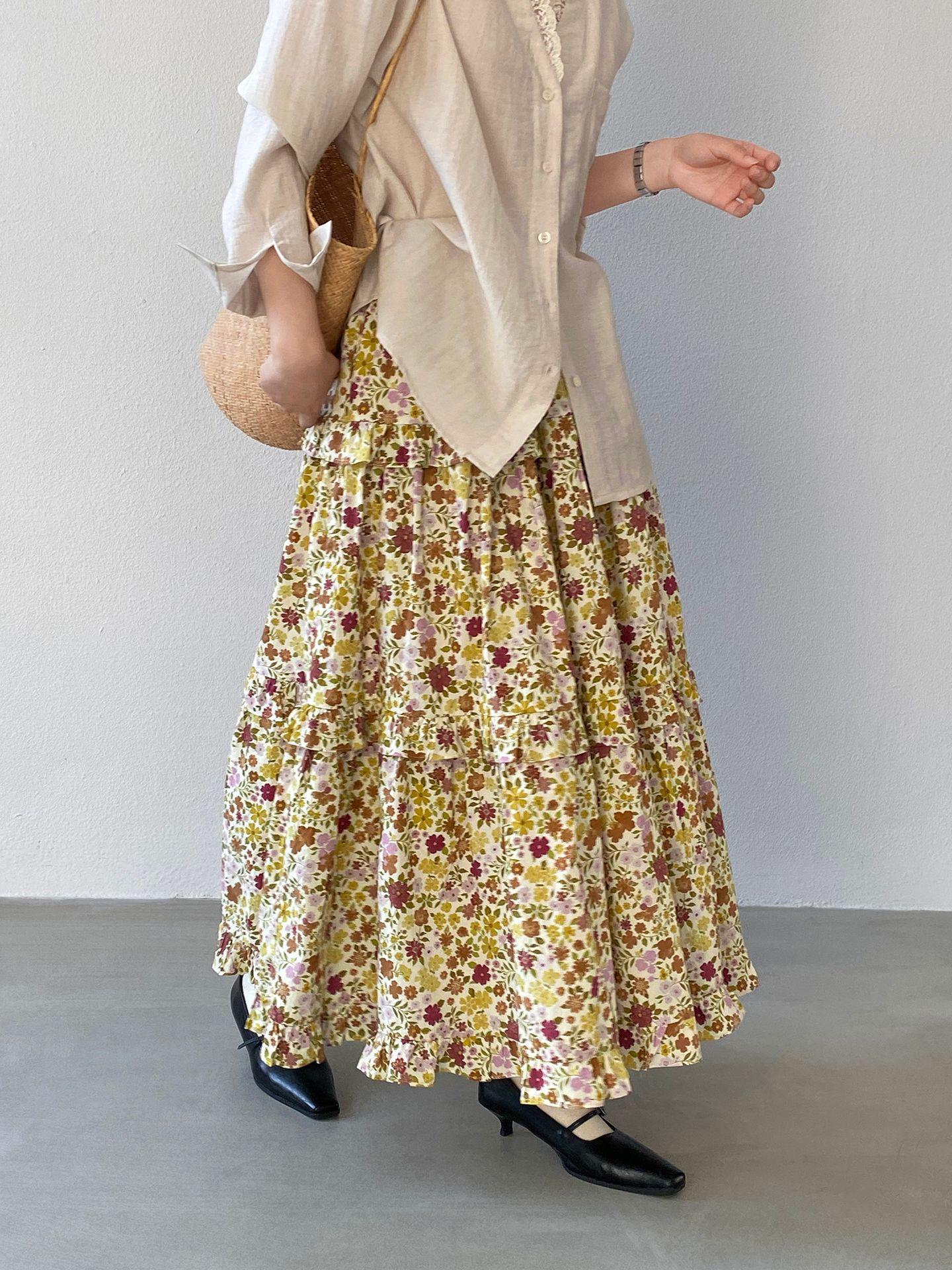 Jiang Zuo Women s Spring Floral Patchwork Midi Skirt - Petite Pleated High Waist A-line Small