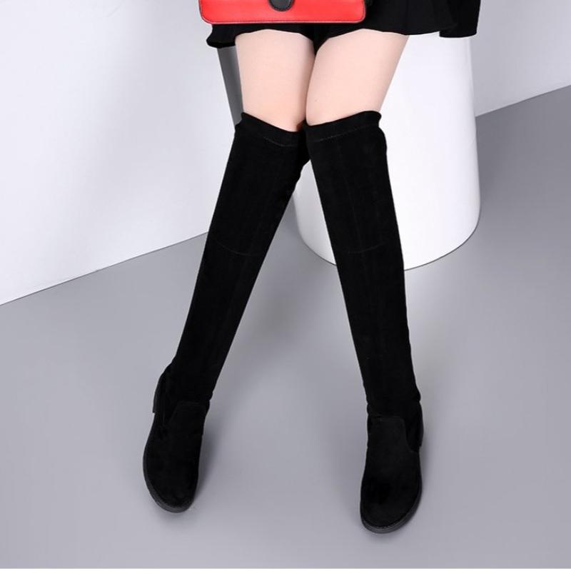 AutumnAnd Winter New Elastic Socks Boots Women Versatile Long Over-the-knee Boots Thick Heels Small Square Thin Boots High Boots