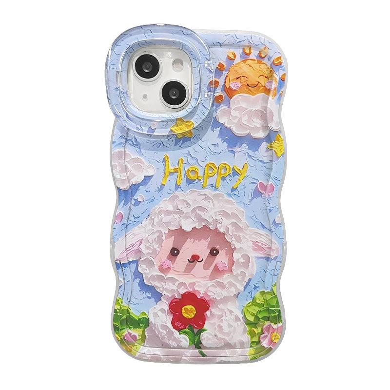 Oil Painting Sheep Suitable for Apple 16 Mobile Phone Case Opporeno13pro Double Bracket 15 Cute 14 Niche Silicone X