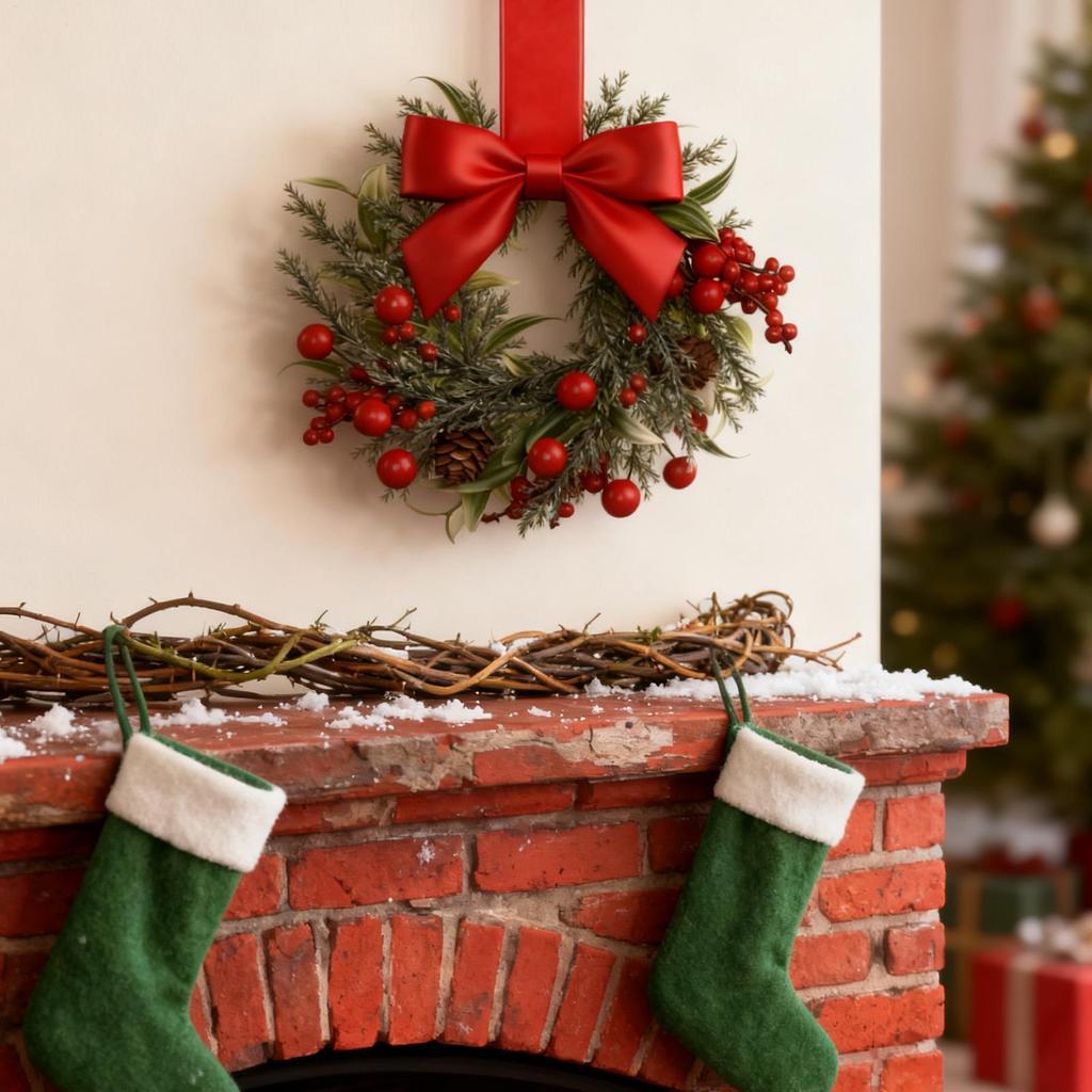 6pcs Christmas Mini Wreaths Window Door Hanging Ribbon Bows Red Berries Christmas Party Home Decorations 2025 Xmas Navidad