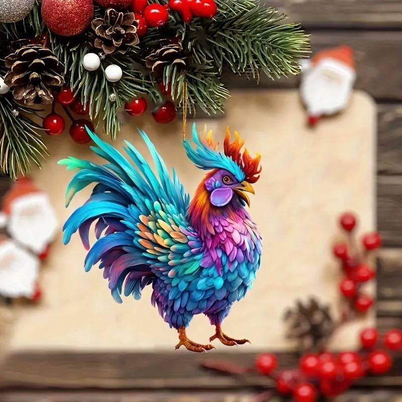 Vibrant Chicken Acrylic Shaped Hanging Backpack Car Ornament For Home Decor