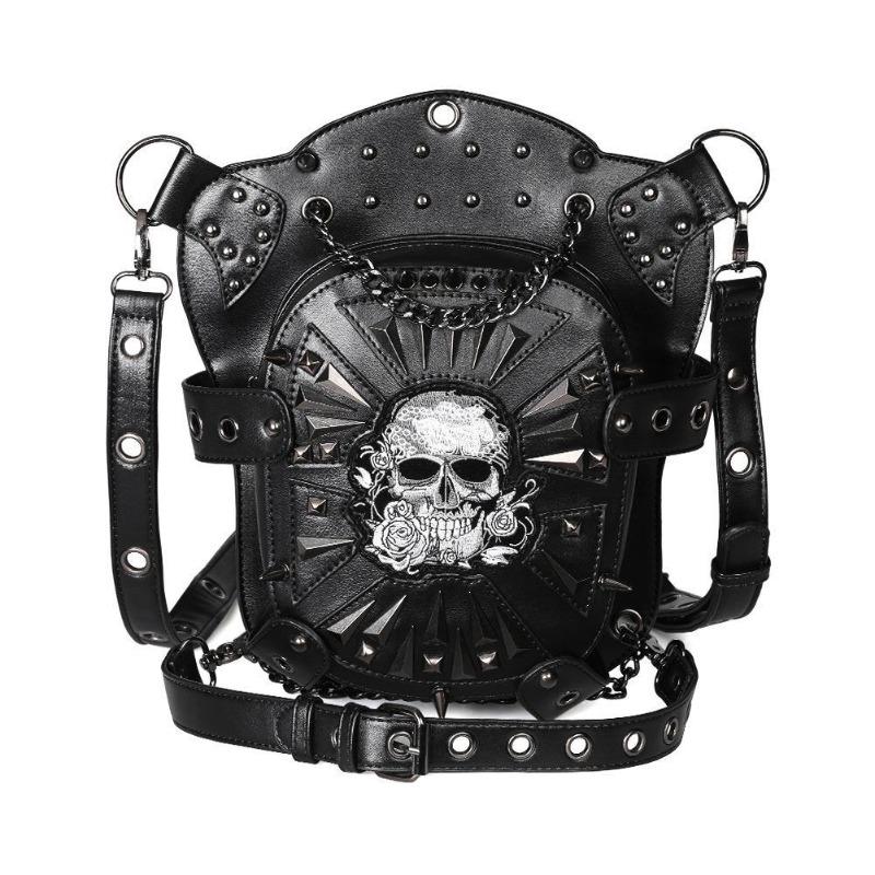Guangzhou bag women's European and American punk locomotive bag skull shoulder women's messenger bag PU outdoor fanny pack