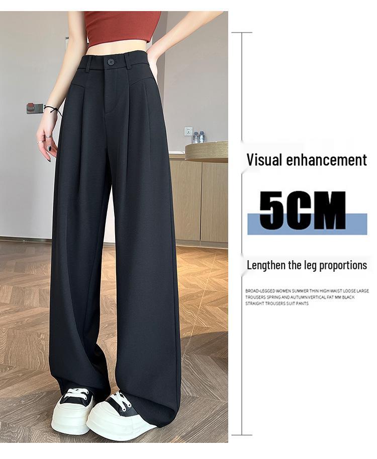 Gray High-Waisted Slimming Wide-Leg Suit Pants - Women's Versatile Loose Floor-Length Trousers for Spring and Summer