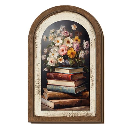 Vintage Framed Wall Art Curved Wooden Floral Wall Art Arched Wood Framed Wall G