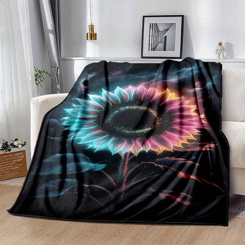 1pc Sunflower Printing Lightweight Flannel Blanket, Comfortable and Warm Blanket, for Camping Sofa Bed and Couch Office, In All Seasons