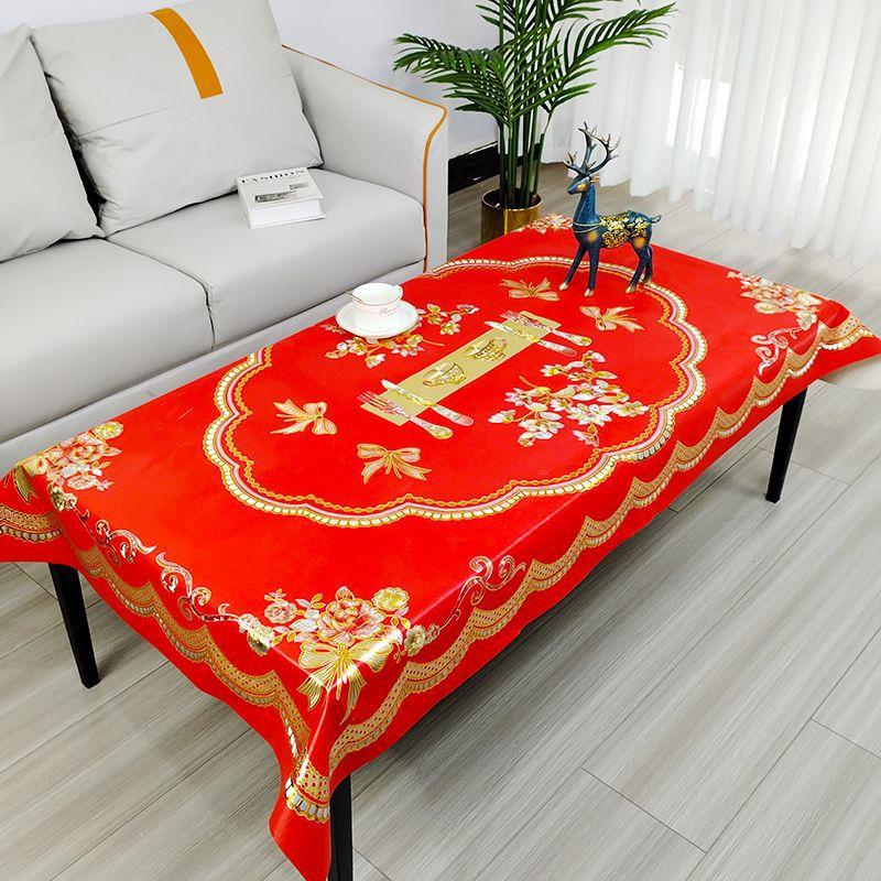 Waterproof And Oil-Proof Red Bronzing Anti-Scalding Coffee Table Tablecloth Leave-In Rectangular Household Living Room Tablecloth