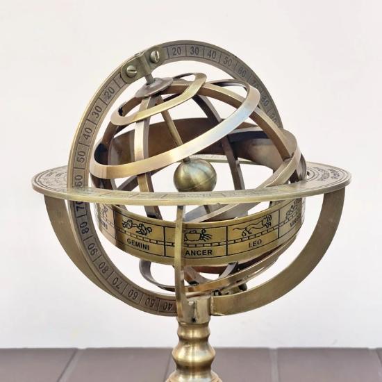 Vintage Brass Armillary Sphere Globe - Elegant Table and Desk Nautical Decor - On Wooden Base Maritime Nautical Gift - Home Decor Gift