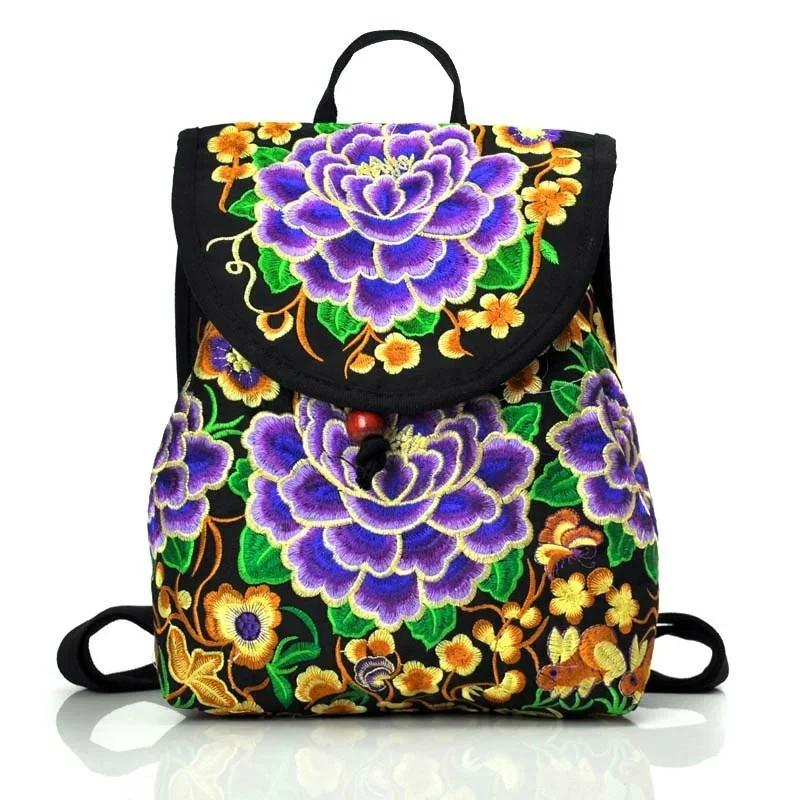 New National Embroidery Women Shopping Cover Backpacks!Nice Floral Embroidered Lady Bohemian Backrack Top-sale Canvas Backpack