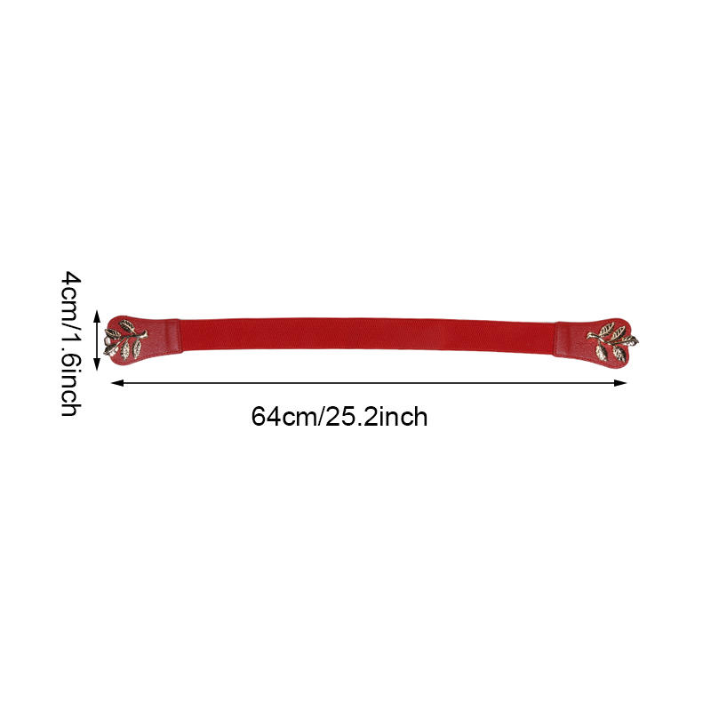 Women's Waist Belts Retro Waistband Golden Leaf Elastic Waist Closure with Double Hook Buckle Wide Belt Fashion Elegant Women Belt for Skirt