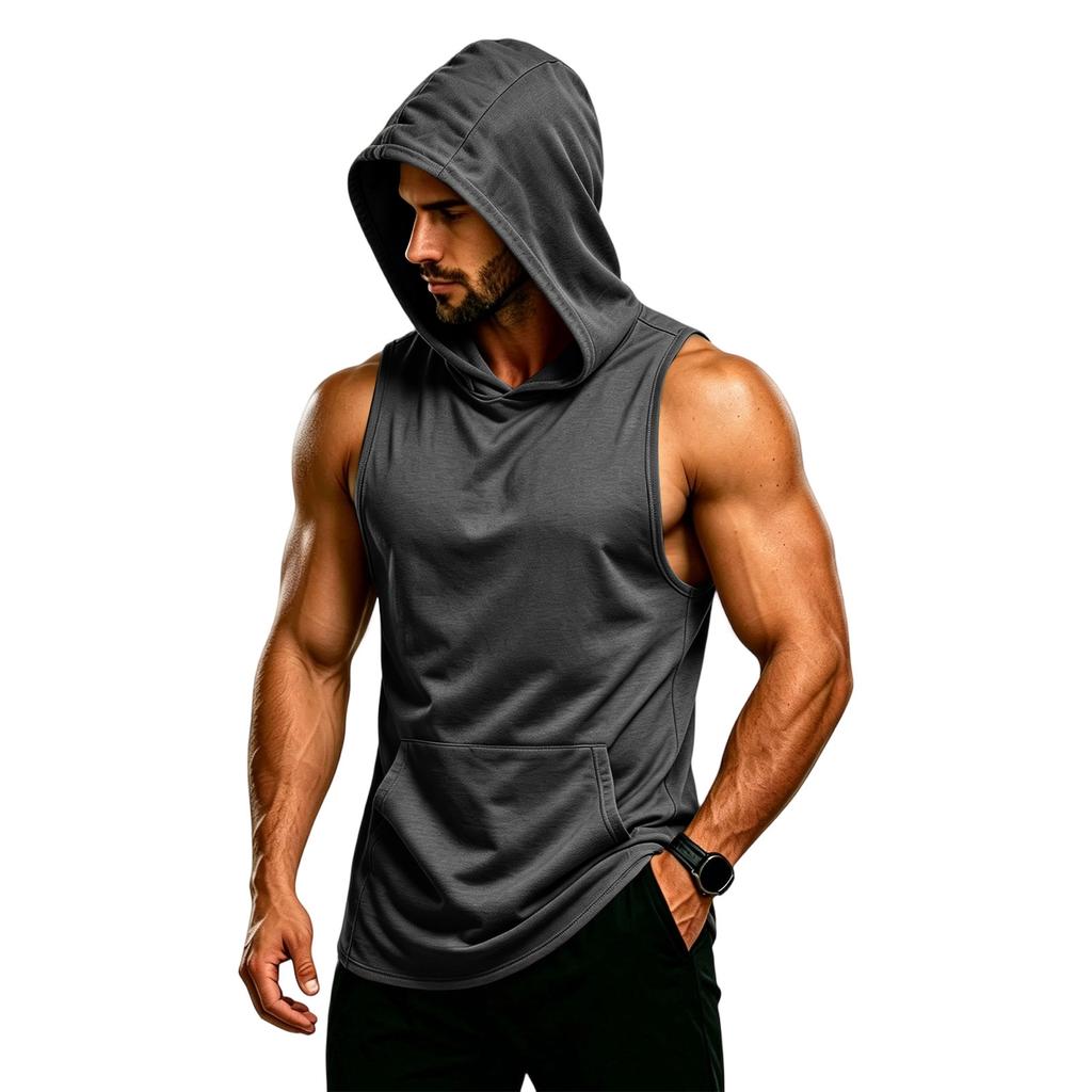 Men's Sleeveless Hoodie Muscle Fit Gym Tank Top Breathable Quick Dry Workout Vest for Training and Fitness