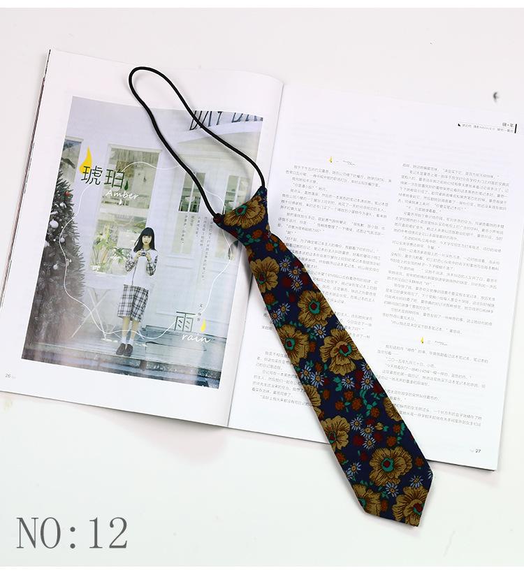 6CM Floral Lazy-tie Rubber Band Neckties For Women College Girls Shirt Uniform Neckwear Korean Style Narrow Knot Free Small Ties
