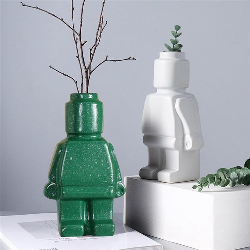 Modern Interior Decoration Good Robot Vase Indoor Flower Pot Office Desk Decoration White
